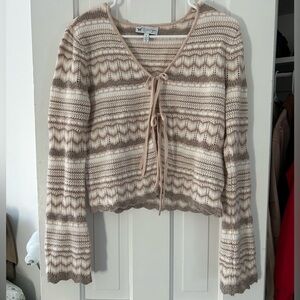 Cream and Brown Women's Cardigan